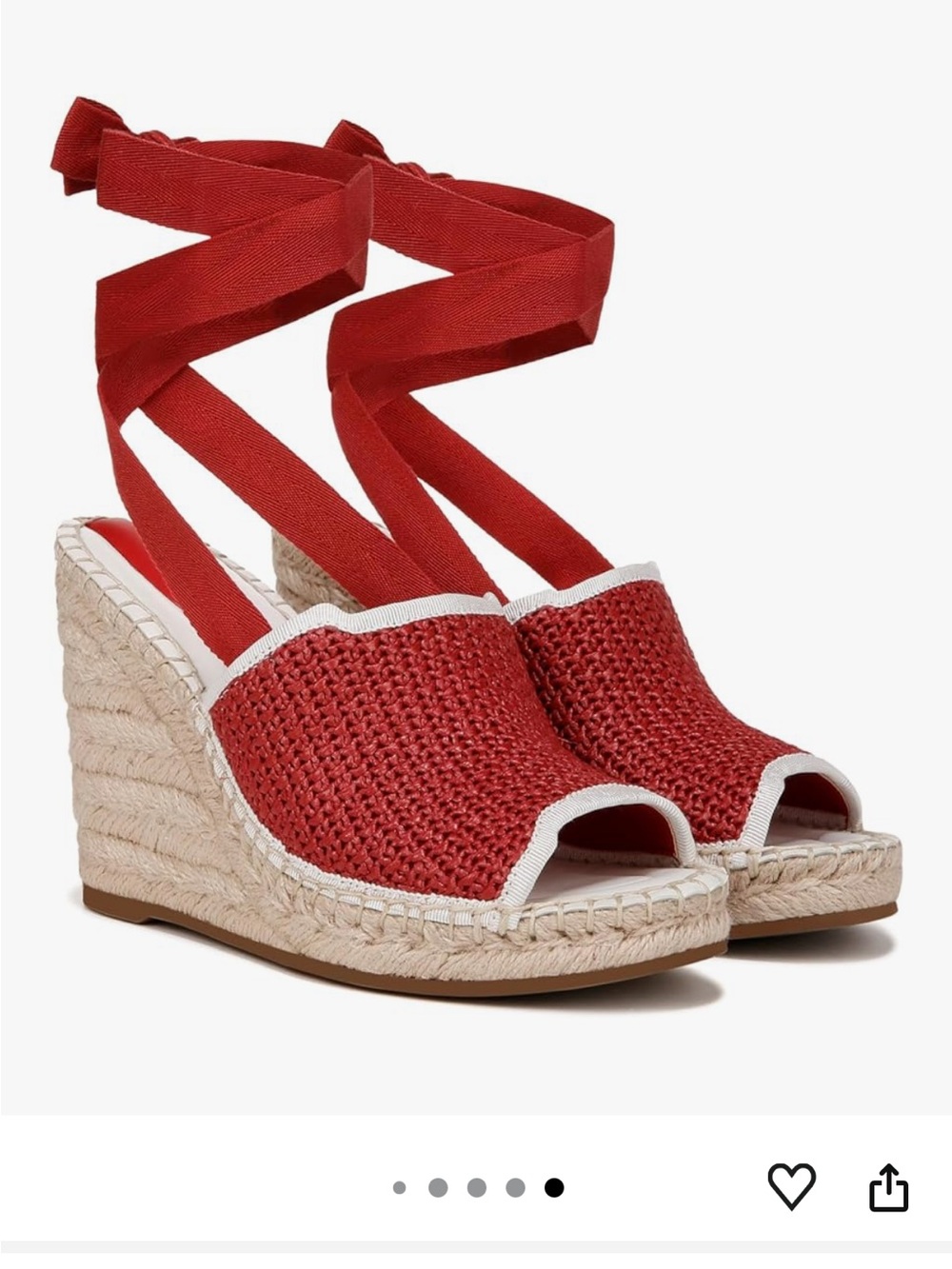 Franco Sarto Red Woven Espadrille Wedge with Ankle Wrap